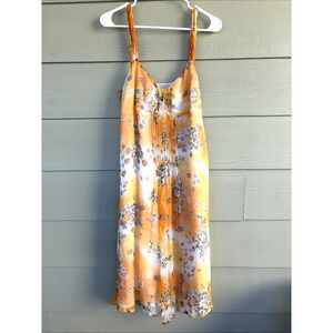 Kiko Bay Yellow 100% Silk Floral Flower Beaded Sleeveless Midi Dress Women Large